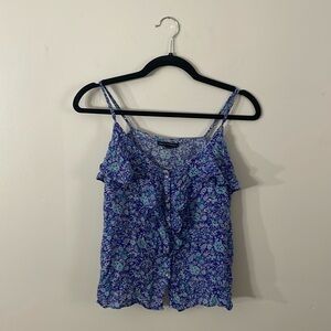 American Eagle Floral Ruffle Spaghetti Strap Tank Top